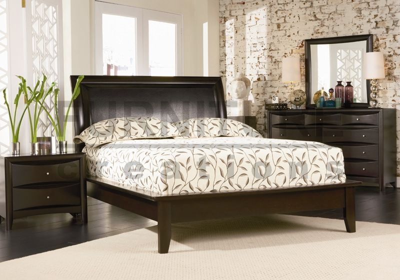 Queen Size Complete Bedroom Set Dark Brown Platform Bed