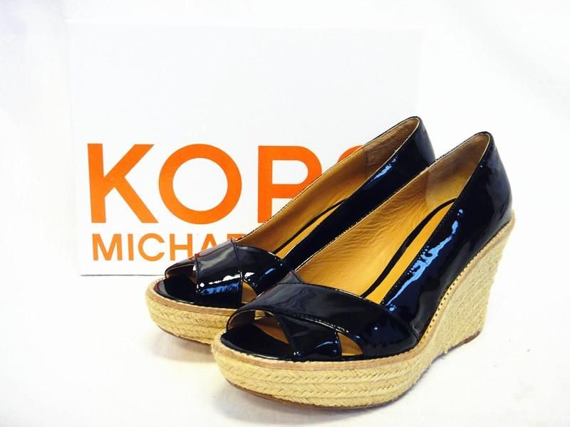 Kors Michael Kors Womens Shoes Upland Black Patent Wedges Sandals US