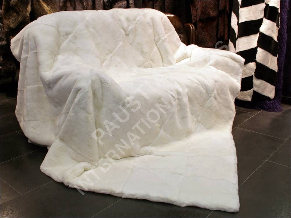 590 Double Rex Rabbit Fur Blanket Natural White Real Fur Rug Genuine