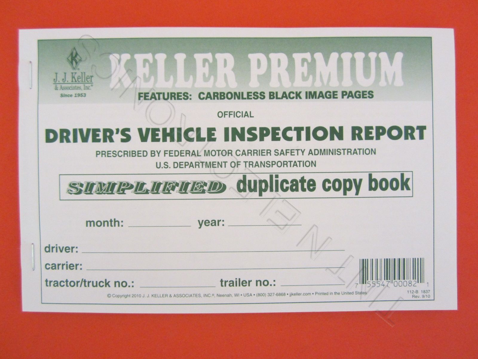 JJ Keller 112B Simplified Drivers Vehicle Inspection Report