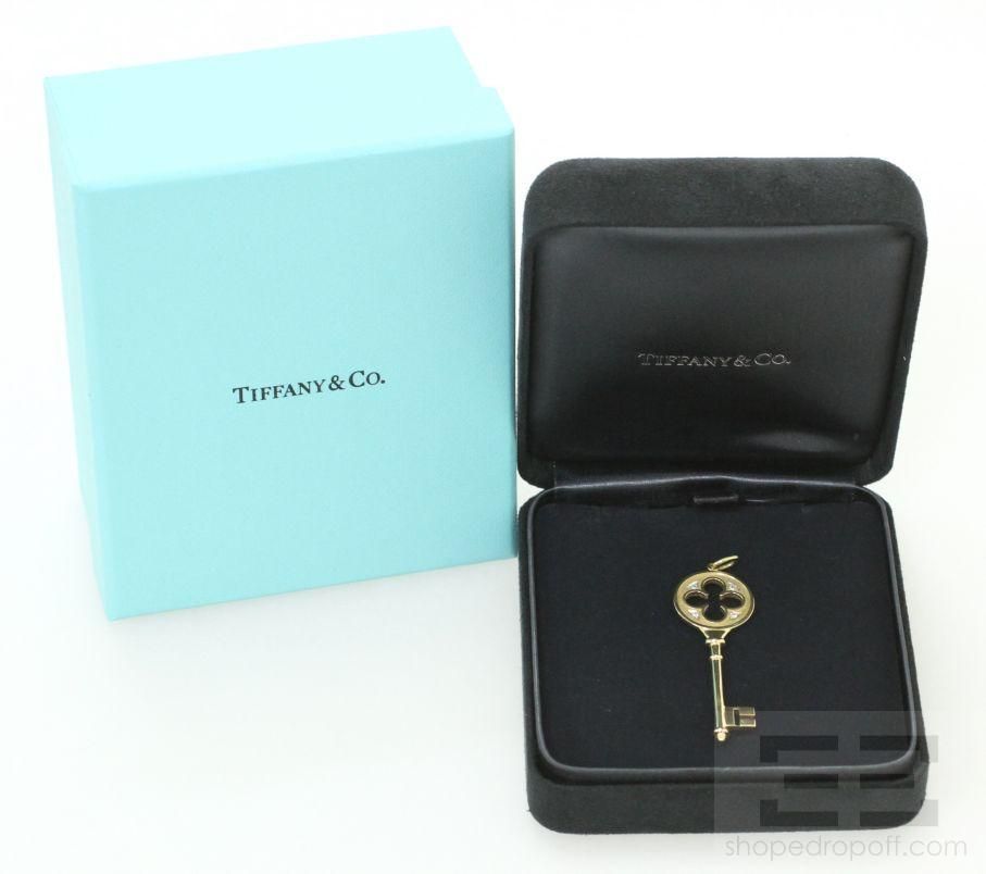 Tiffany Co 18K Yellow Gold Diamond Key Pendant