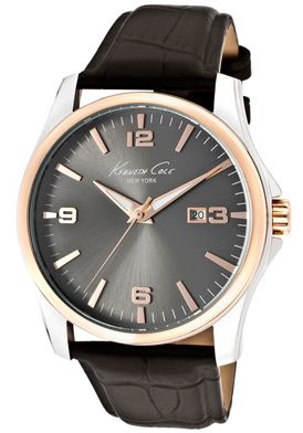 Kenneth Cole Watch KC1868 Mens Charcoal Dial Rose Gold Tone Accents