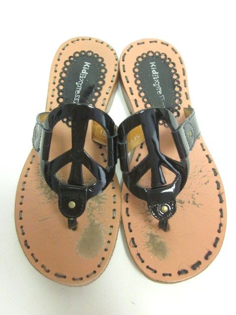 Kid Express Black Patent Leather Peace Sign Sandals 31