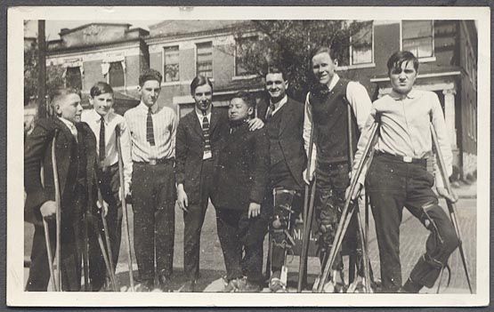 Photo Crippled Polio Boys Crutches Leg Braces 509443