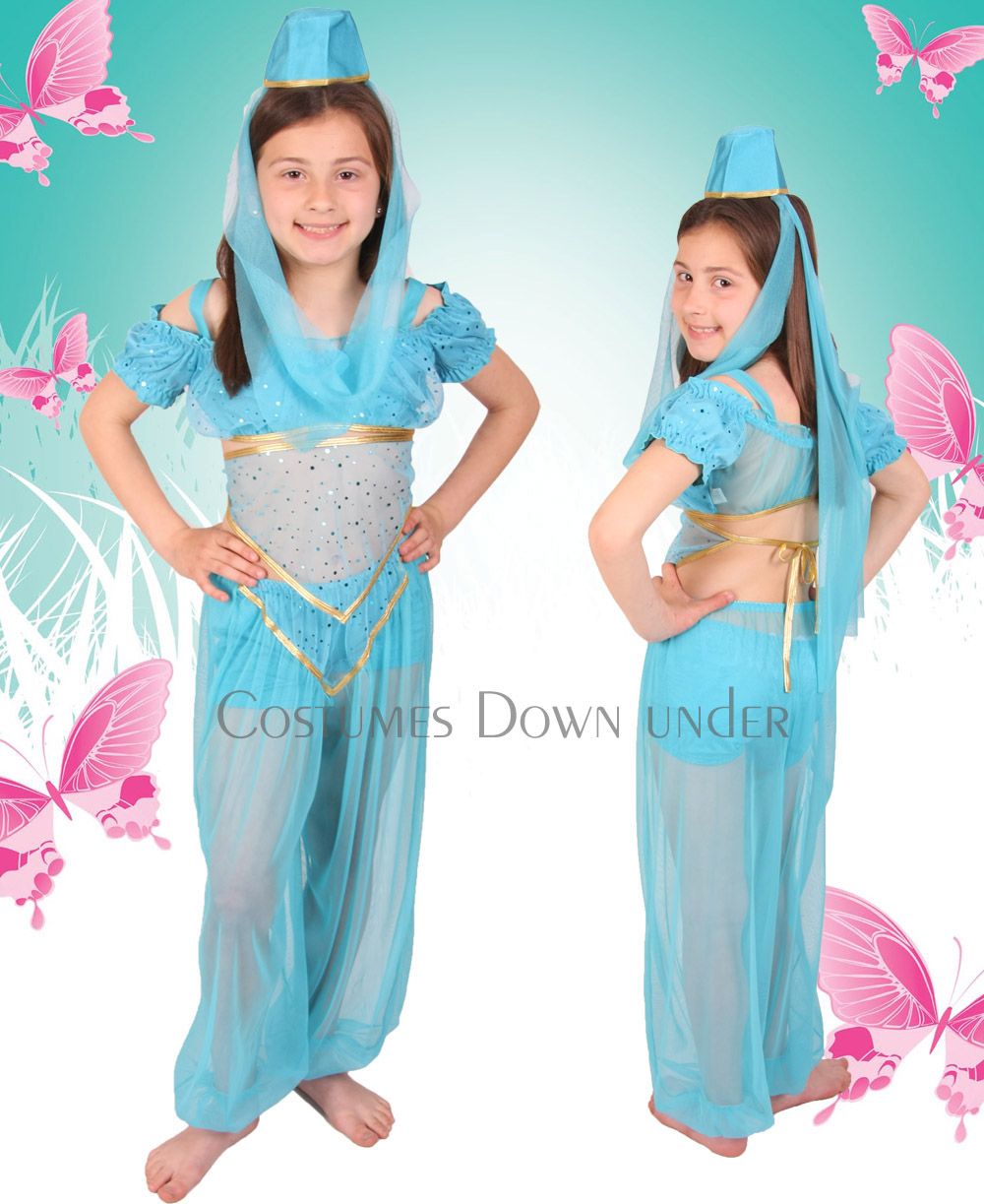 Kids Girls Genie Jeannie Costume 10 12 Red Pink Blue Fancy Dress Dance