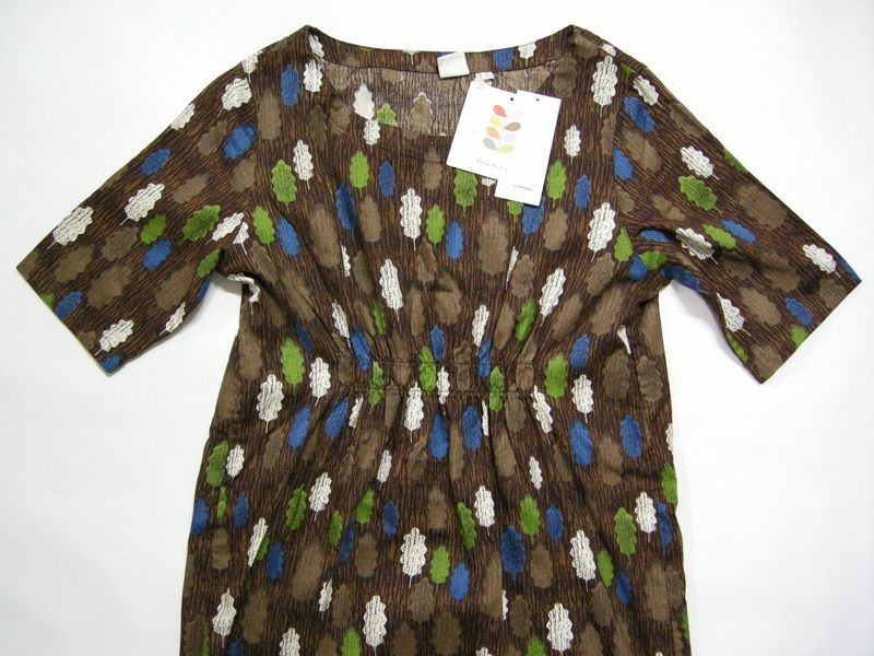 New UNIQLO Women Orla Kiely Half Sleeve Tunic Dark Brown 075025