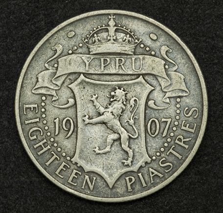 1907, Cyprus (British Admin.), Edward VII. Silver 18 Piastres Coin. R