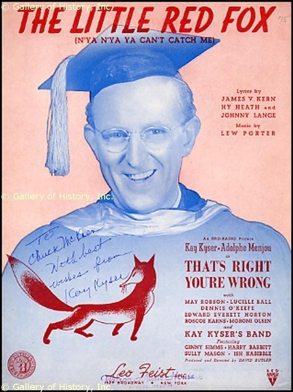 Kay Kyser Inscribed Sheet Music Signed Circa 1939