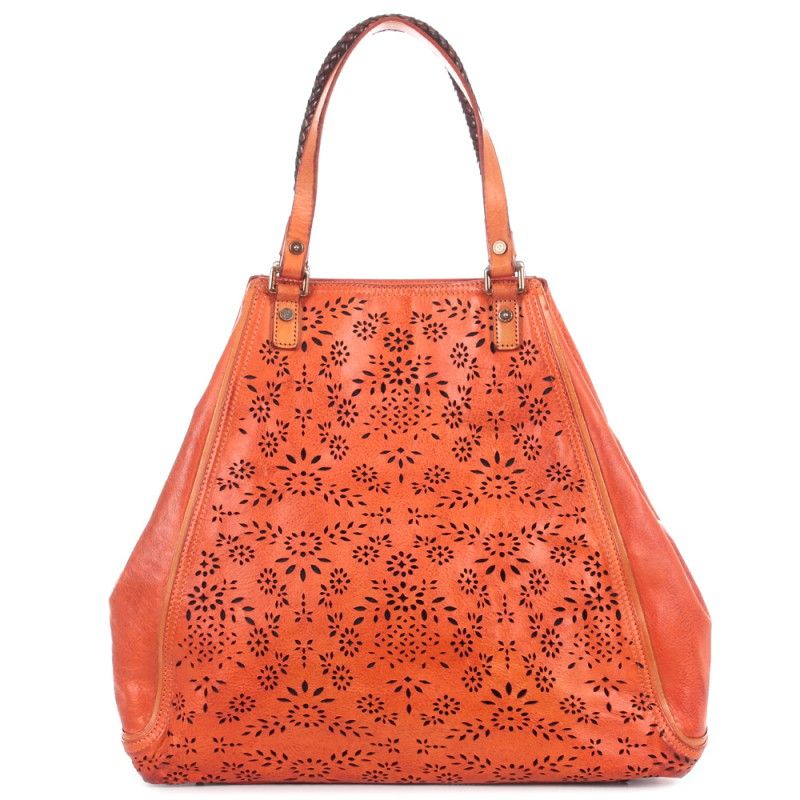 La Martina Woman Shopping Bag Polo Club in Genuine Orange Leather New