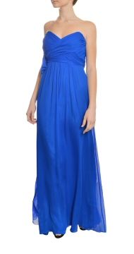 Kurt Thomas Elegant Ruched Cobalt Silk Chiffon Strapless Eve Gown