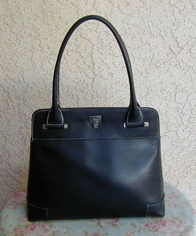 Black Soft Leather LAMBERTSON Truex Tote Bag Satchel Purse Italy