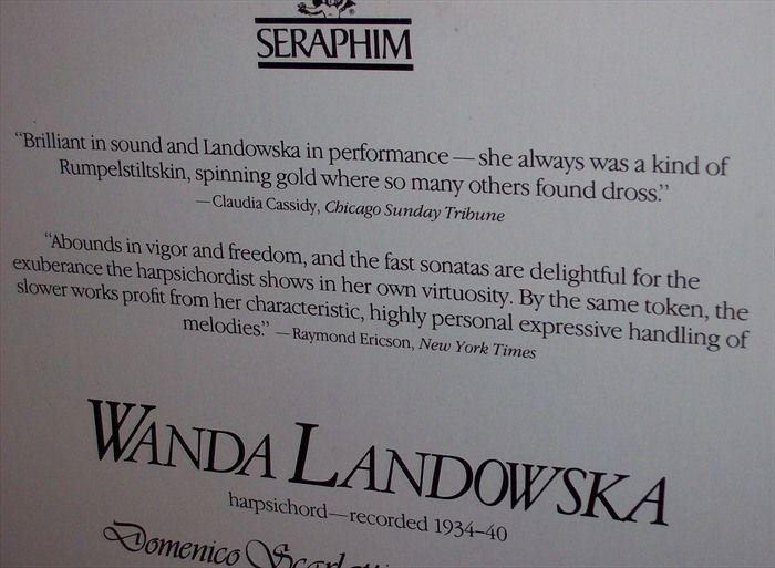 Wanda Landowska 1934 40 Scarlatti 40 Sonatas 70s Seraphim Two LP Set