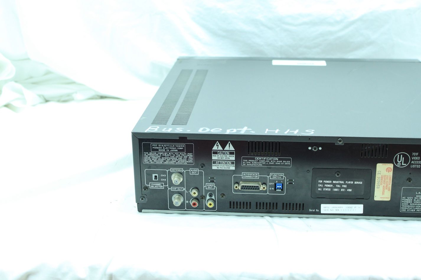 Laservision LD V2200 CX System Laserdisc Player Used as Is