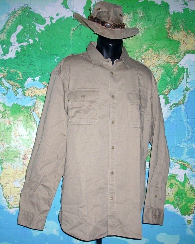 Lands End SAFARI BUSH SHIRT   XLG   w/Epaulets   Classic Khaki, Exl