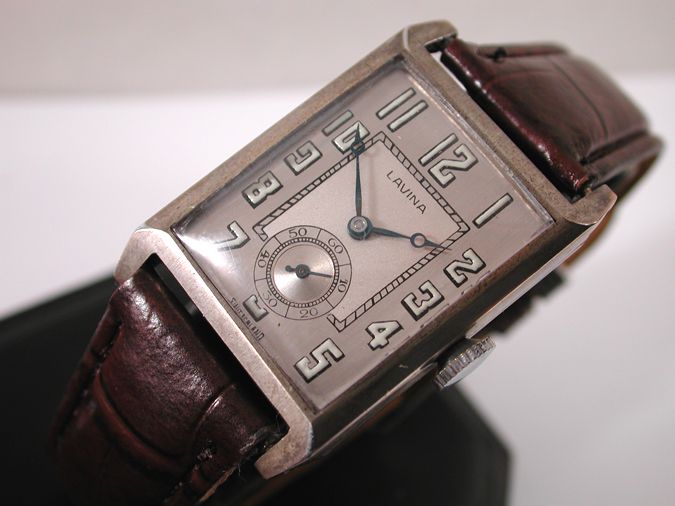 Mens Large 1920s Silver Rectagular Lavina Wristwatch