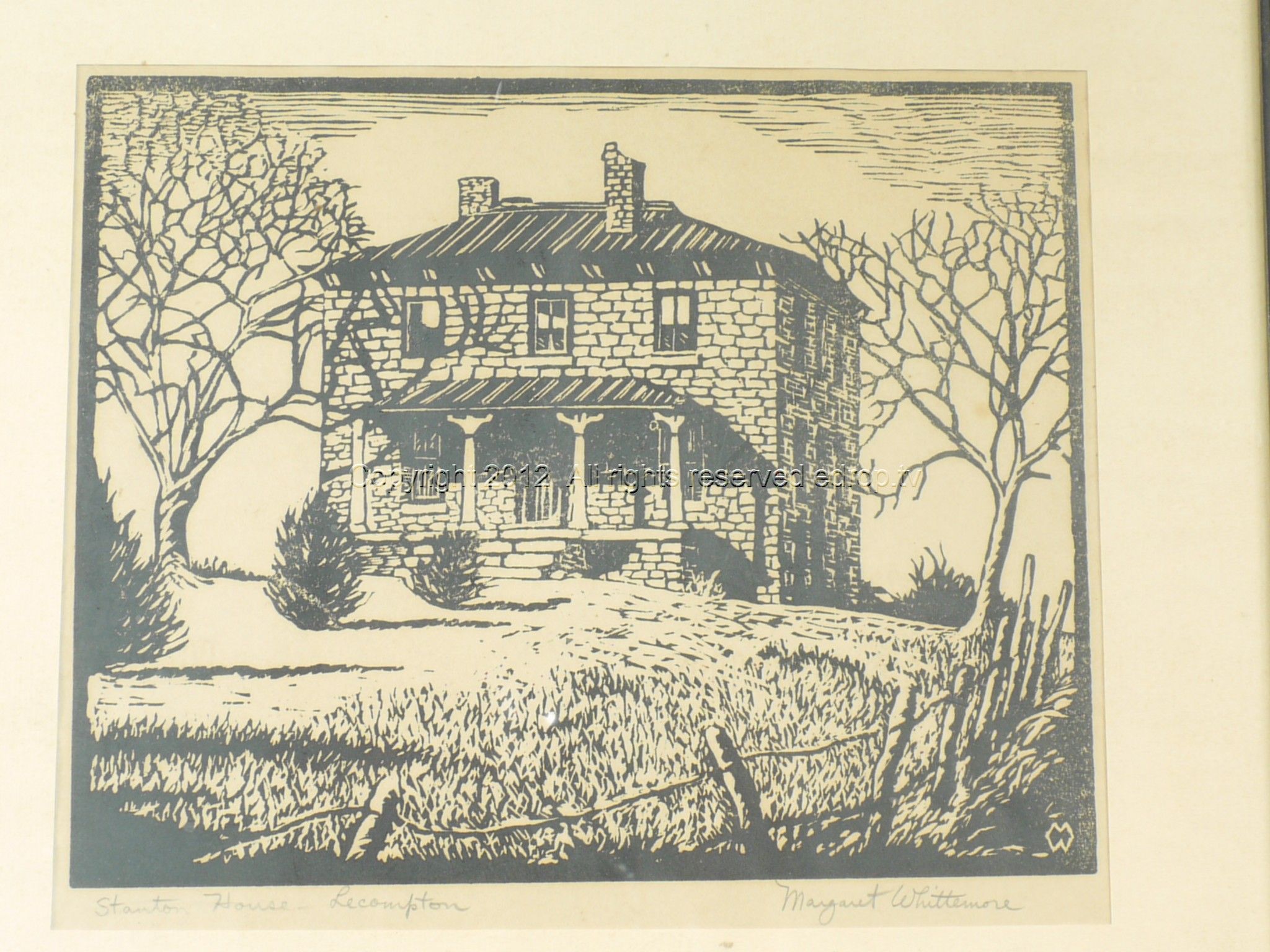 Margaret Whittemore woodcut Stanton House LeCompton/Cottonwood Topeka