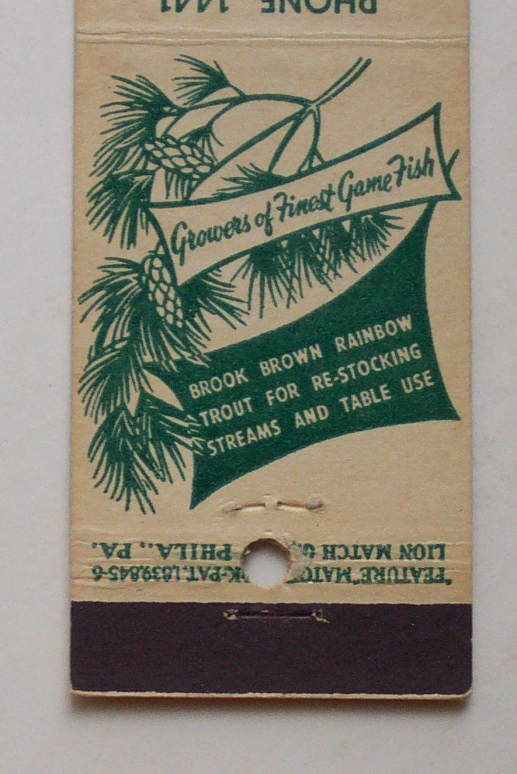 1940s Matchbook Kriss Pines Trout Hatchery Lehighton PA