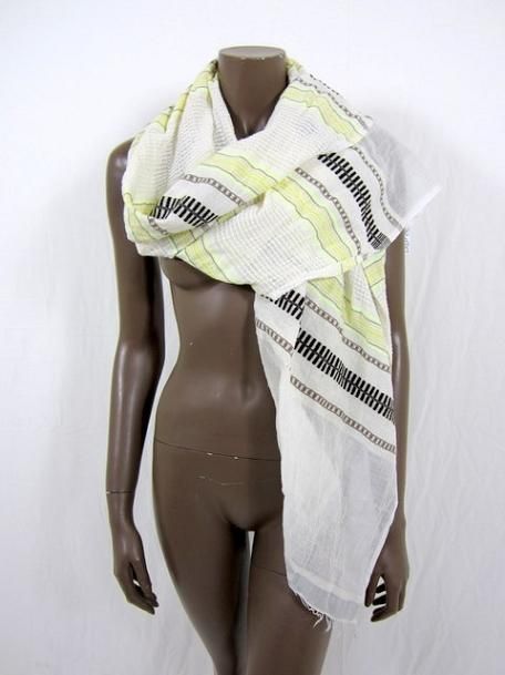 Lemlem Womens Lemon Yellow Striped Wrap Scarf $134 New