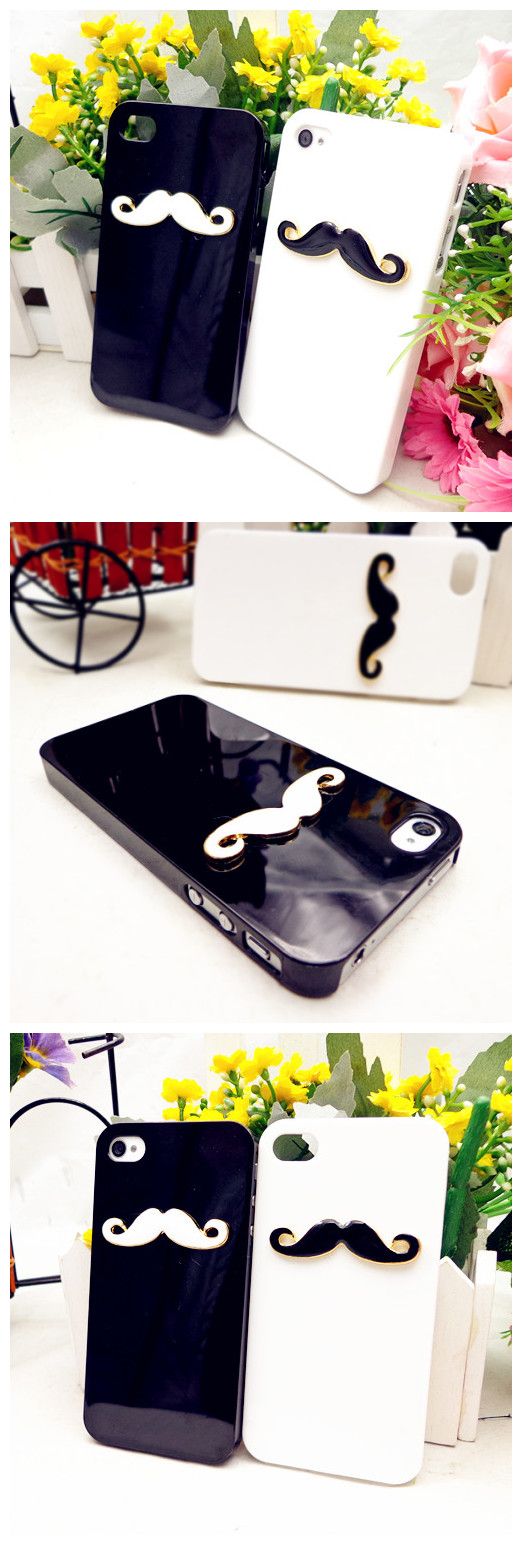 2Pcs LEON Chaplin Sexy 3D Mustache Case Cover For iPhone 4 4S Couple