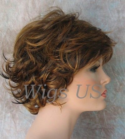 Wigs 3 Tone Brown Auburn Very Short Flip Curls Bangs Wig US Seller