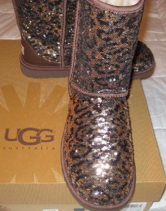 Uggs RARE Leopard Sequin Flip Sparkle Boots 7 New Genuine Free SHIP