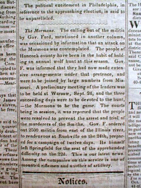 Vermont newspapers MORMON WAR Nauvoo ILLINOIS Joseph Smith Murdered