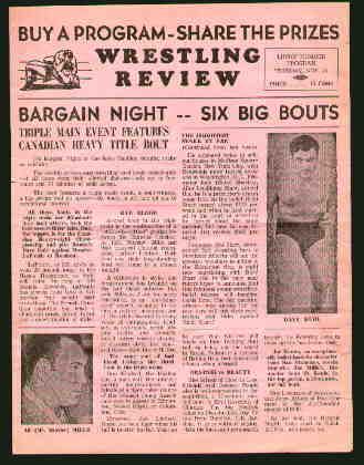 Wrestling Program 1959 Edmonton Dave Ruhl Al Mills