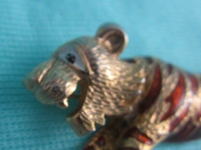 Vintage Gold Plated Bronze Enamel Running Tiger Pin Samsan