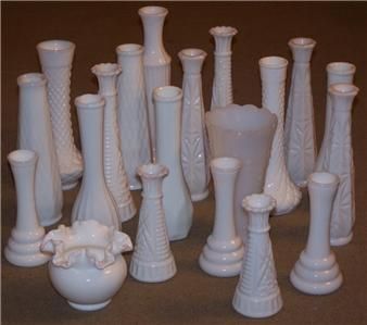 Lot of 20 Various White Milk Glass Vases