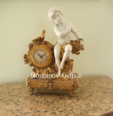 Louis XV Rococo Empress Marie Louise Cherub Statue Mantel Clock