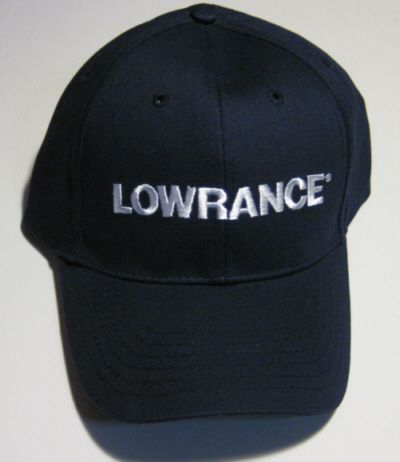 Lowrance Hat Color Is Dark Blue with White Embroidery
