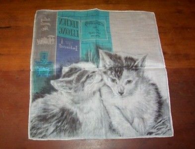 RARE Vtg Hanky Chantilly Lucien Lelong Flatterie Cats