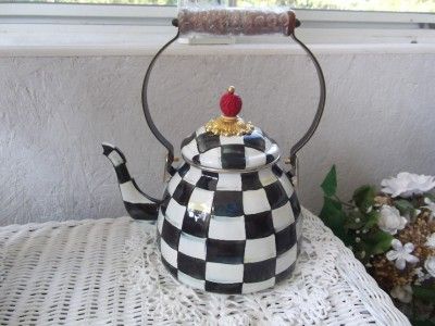 Mackenzie Childs Courtly Check Enamel Tea Kettle New 2 Quart New in