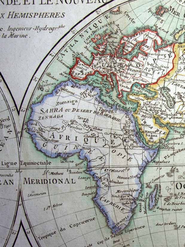 1780 Bonne World Map Pre Cook Cartography 2 Hemispheres