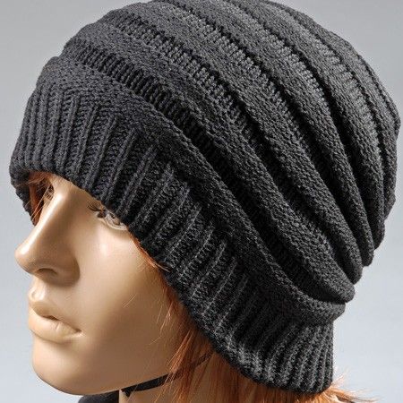 Schwarz Beanie Slouch Mütze Strick Winter Mützen Lang Snowboard