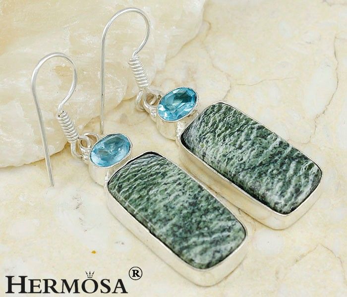 Amazing Marra Manba Jasper Hot Blue Topaz Sterling Silver Earrings 1 7