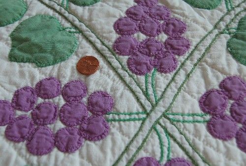 Gorgeous 30s Marthas Vineyard Grape Vine Applique Antique Quilt Nice