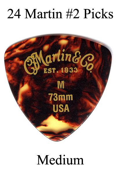 24 Martin Guitar 2 Faux Tortosie Picks Medium 73mm Celluloid Plectrums