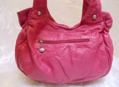 Kathy Van Zeeland Purse Gorgeous Fuchsia Pink L K w Silver Studs Large