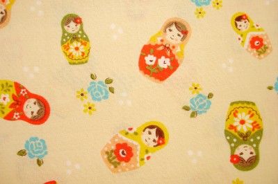 JAPANESE MATRYOSHKA DOLL and PINK ROSES COTTON FABRIC ON A BEAUTIFUL