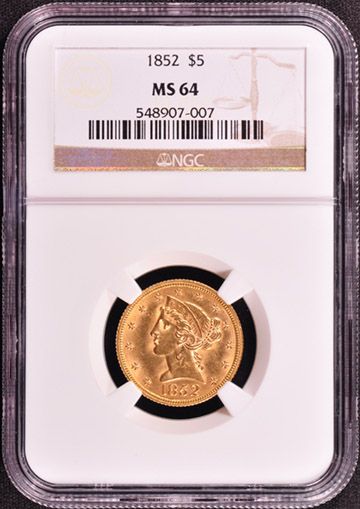 1852 Liberty $5 NGC MS 64