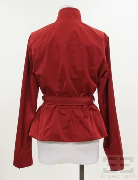 MaxMara Weekend Deep Red Zip Front Jacket with Belt Size US 12