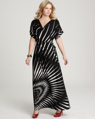 Melissa Masse New Black White Matte Jersey Printed Tie Waist Maxi