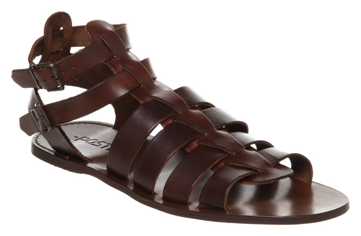 Mens Poste Poste Gladiator Sandal Choc Leather Sandals