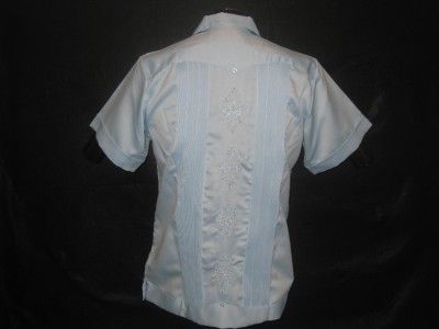 Original Mexican Lt Blue Guayabera Casual Dress Wedding