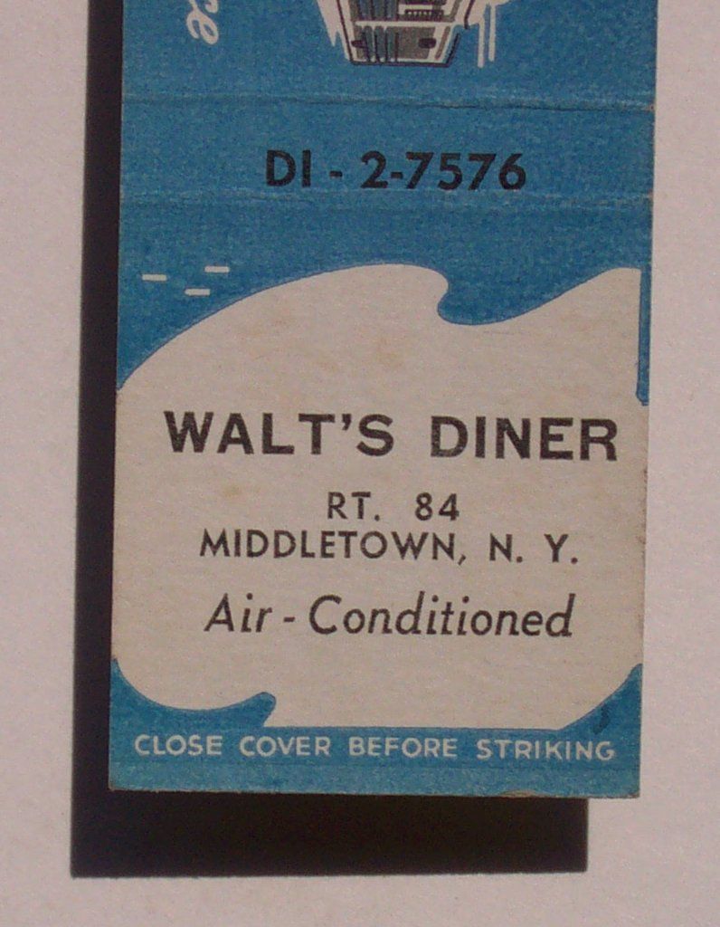 1950s Matchbook Walts Diner RT 84 Middletown NY MB