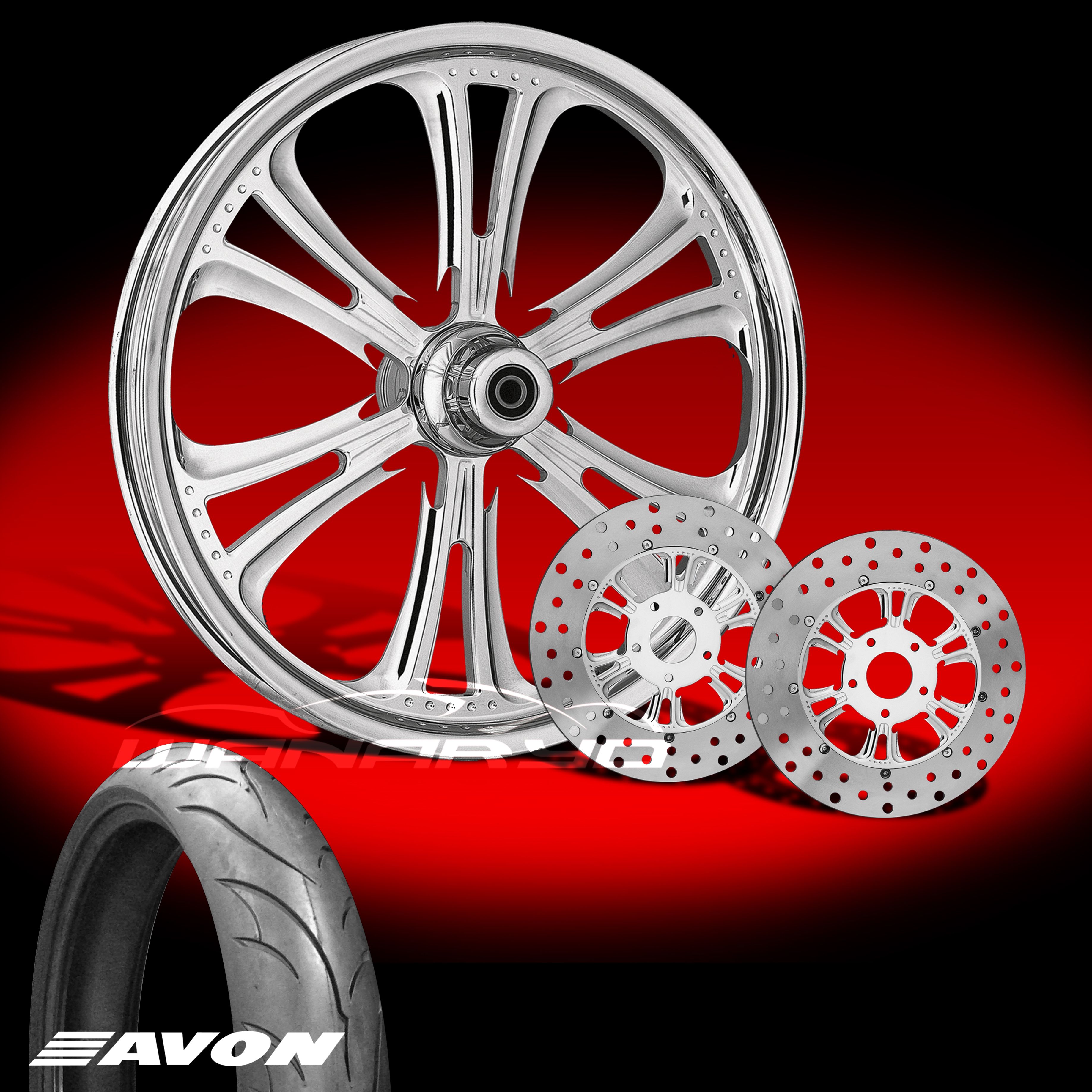 Czar 23 Chrome Front Wheel, Tire & Dual Rotors for 2000 13 Harley