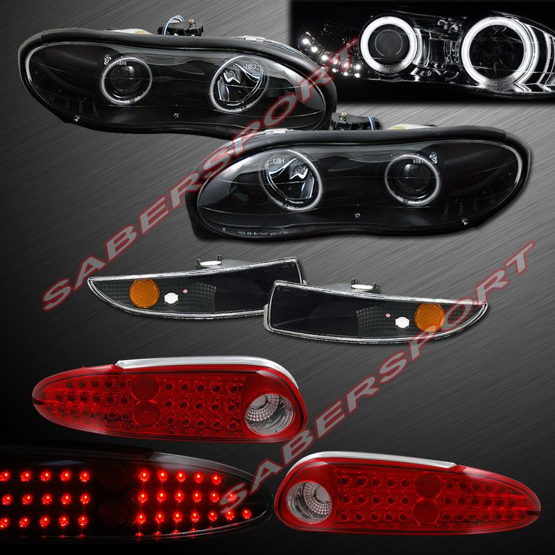 98 02 Chevy Camaro CCFL Halo Projector Headlights Black w LED LED Tail