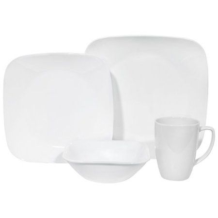 Corelle Square Pure White 32 Piece Dinnerware Set Service for 8 New