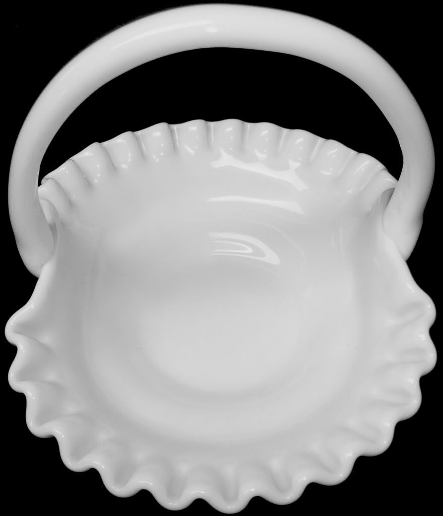 Westmoreland Milk Glass Paneled Grape Pattern Crimped Rim Basket